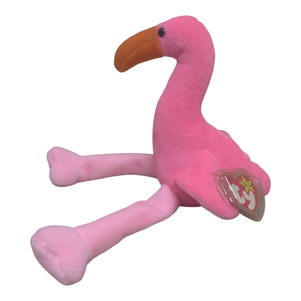 TY Beanie Baby Pinky the Flamingo 1995 5th Gen Hang Tag PE Pellets Tag Protector